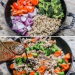 4 process shot photos of ginger sesame ground chicken
