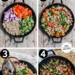 4 process shot photos of ginger sesame ground chicken