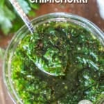above image of a bowl of the best chimichurri recipe.