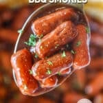 a spoonful of little smokies closeup.