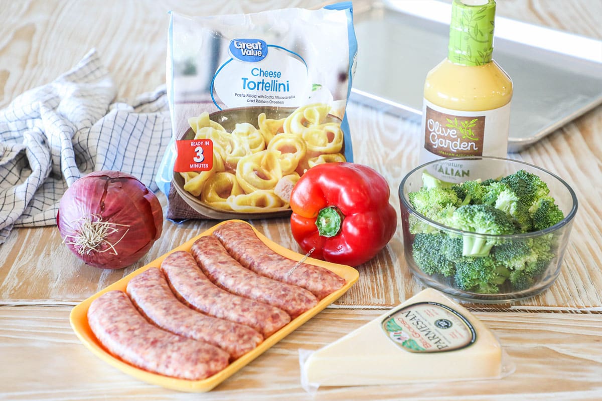 Ingredients needed to make Sheet Pan Italian Sausage Cheese Tortellini recipe
