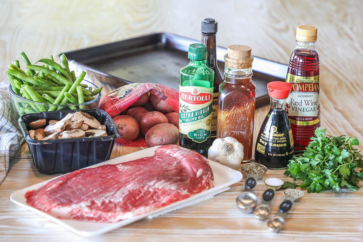 ingredients needed for steak sheet pan dinner.