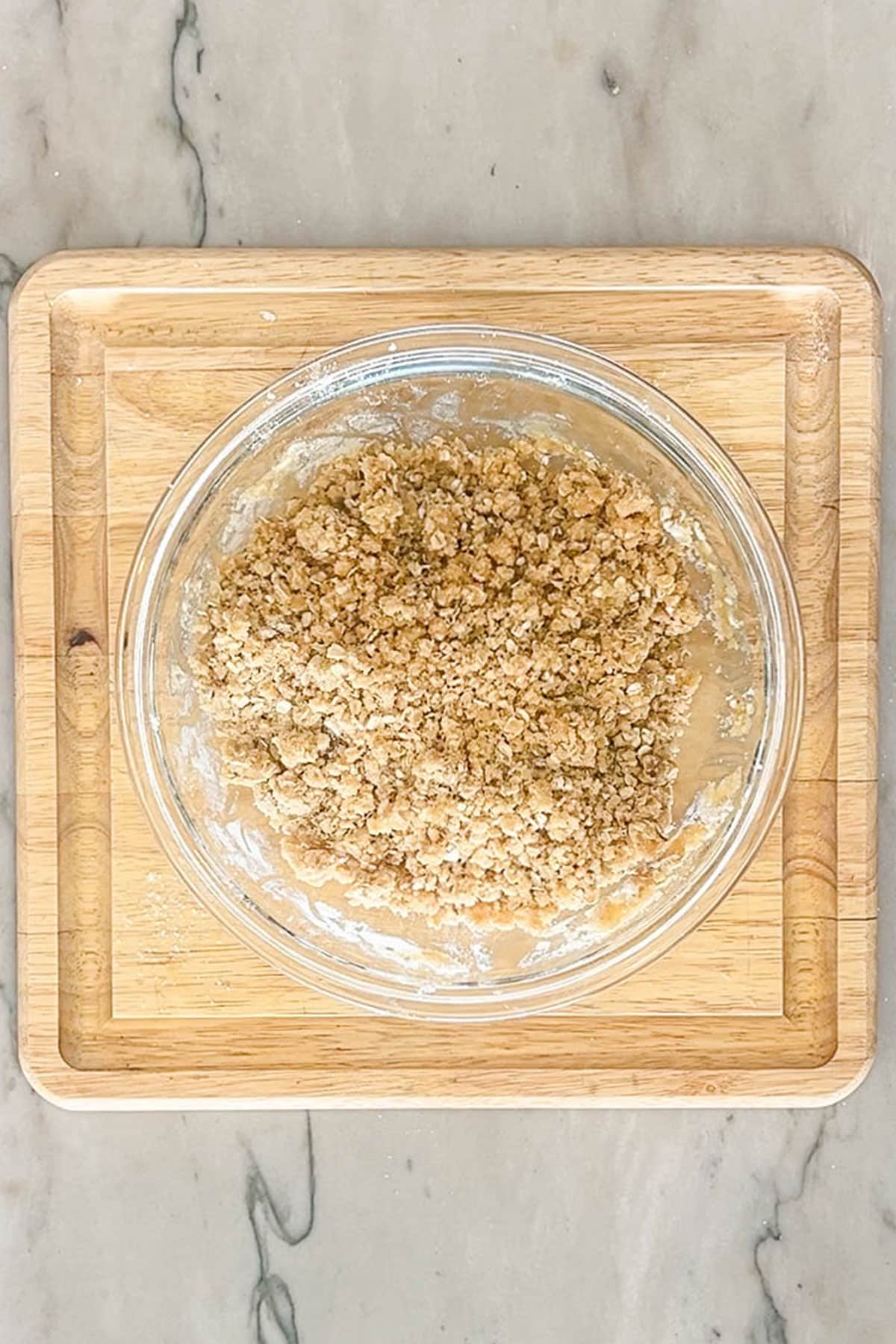 Crumble topping mixed together in a mixing bowl.