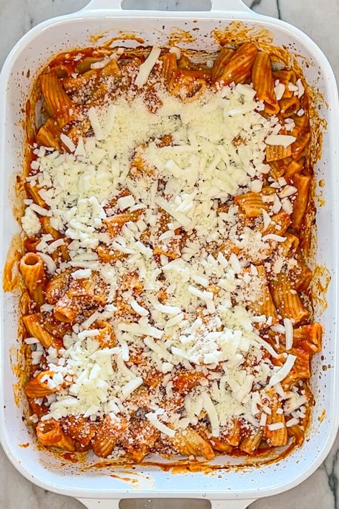 Add cheese to baked pasta