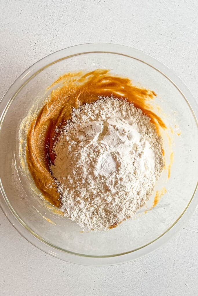 flour added to peanut butter mixture for cookies.