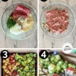 Four steps for making Mini Meatloaf Sheet Pan Dinner.