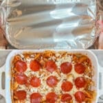 Step by step photos of how to make baked pepperoni rigatoni.