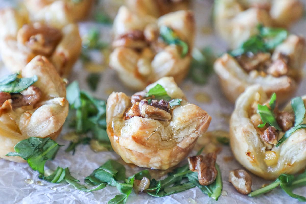 Simple Food Advertisement Pear and Gorgonzola Puff Pastry Bites · Easy Family Recipes