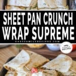 Two photos of crunch wrap supremes on sheet pans.
