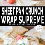 Photo of ingredients for sheet pan crunch wrap supreme and crunch wrap supreme topped with sour cream.